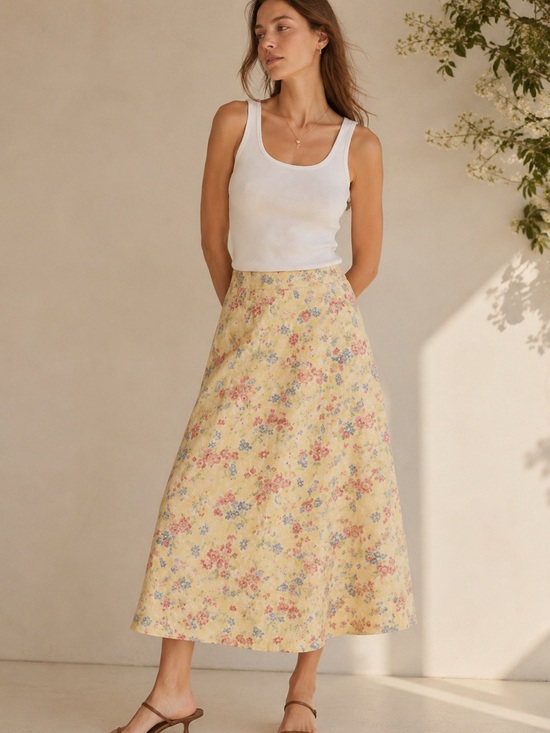 Liz Claiborne Dresses & Skirts - 90s Linen Floral Midi Skirt | Liz Claiborne Coastal Garden A-Line